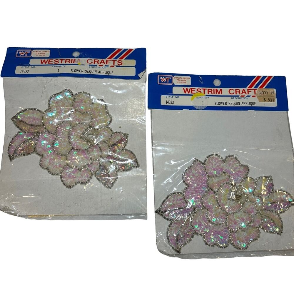 Vintage Lot of 2 Flower Sequin Appliqués in Original Packaging Westrim Crafts